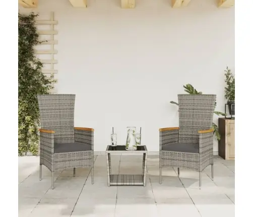 3-Daļīgs Dārza Mēbeļu Komplekts, Matrači, Pelēka Pe Rotangpalma Vidaxl