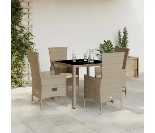 Sodo Komplektas Su Pagalvėlėmis, 5 Dalių, Smėlio, Poliratanas