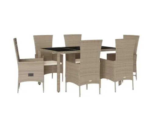 7-Daļīgs Dārza Mēbeļu Komplekts, Matrači, Bēša Pe Rotangpalma Vidaxl