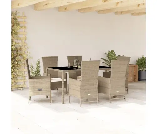 7-Daļīgs Dārza Mēbeļu Komplekts, Matrači, Bēša Pe Rotangpalma Vidaxl