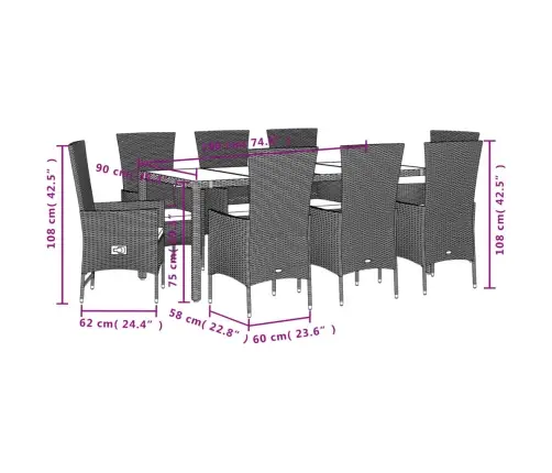 9-Daļīgs Virtuves Mēbeļu Komplekts Ar Matračiem, Pe Rotangpalma Vidaxl