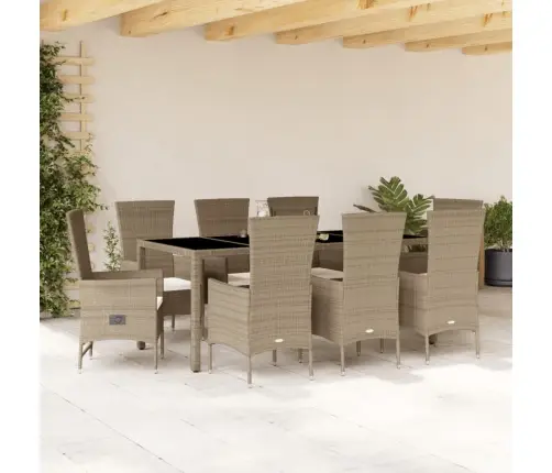 9-Daļīgs Virtuves Mēbeļu Komplekts Ar Matračiem, Pe Rotangpalma Vidaxl