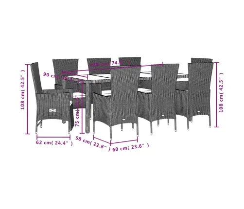 9-Daļīgs Virtuves Mēbeļu Komplekts Ar Matračiem, Pe Rotangpalma Vidaxl