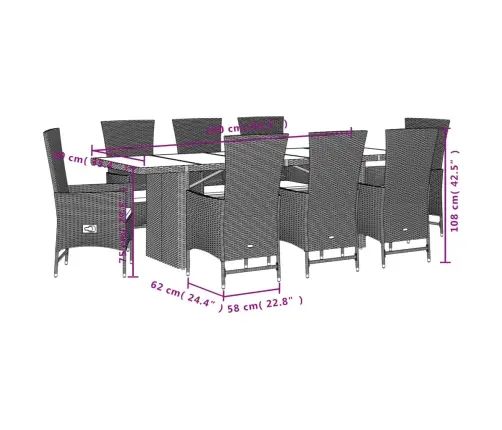 9-Daļīgs Virtuves Mēbeļu Komplekts Ar Matračiem, Pe Rotangpalma Vidaxl