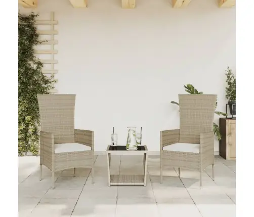 3-Daļīgs Dārza Mēbeļu Komplekts, Matrači, Bēša Pe Rotangpalma Vidaxl