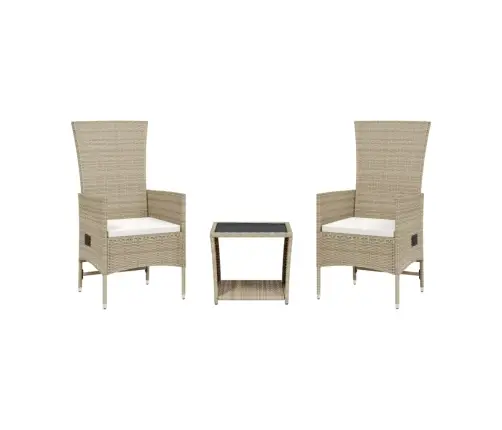 3-Daļīgs Dārza Mēbeļu Komplekts, Matrači, Bēša Pe Rotangpalma Vidaxl