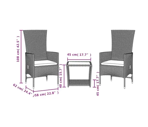 3-Daļīgs Dārza Mēbeļu Komplekts, Matrači, Bēša Pe Rotangpalma Vidaxl