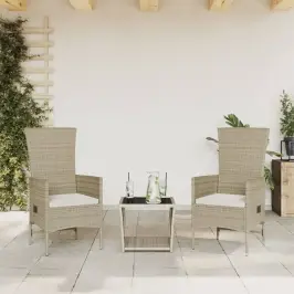 3-Daļīgs Dārza Mēbeļu Komplekts, Matrači, Bēša Pe Rotangpalma Vidaxl