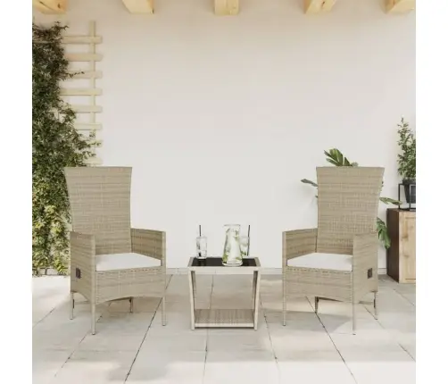 3-Daļīgs Dārza Mēbeļu Komplekts, Matrači, Bēša Pe Rotangpalma Vidaxl