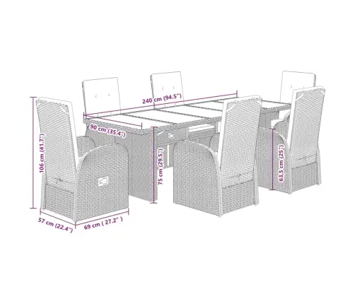 7-Osaline Aiamööbli Komplekt Patjadega, Hall, Polürotang