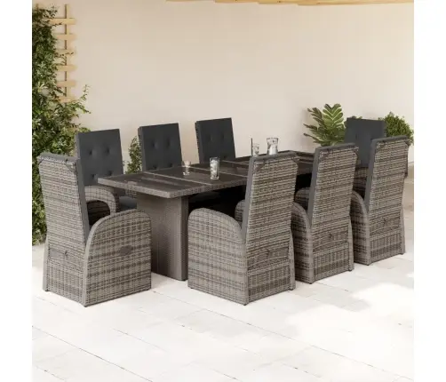 9-Osaline Aiamööbli Komplekt Patjadega, Hall, Polürotang