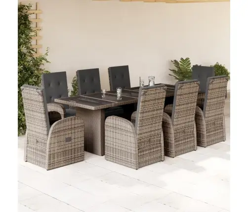 9-Osaline Aiamööbli Komplekt Patjadega, Hall, Polürotang