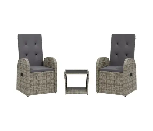 3-Osaline Aiamööbli Komplekt Patjadega, Hall, Polürotang