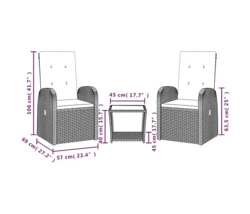 3-Osaline Aiamööbli Komplekt Patjadega, Hall, Polürotang