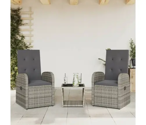 3-Osaline Aiamööbli Komplekt Patjadega, Hall, Polürotang