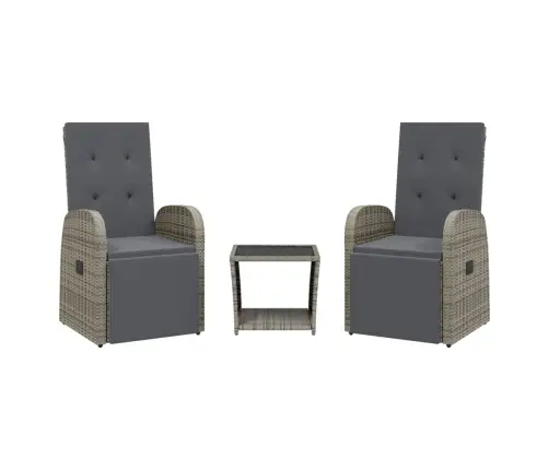 3-Daļīgs Dārza Mēbeļu Komplekts, Matrači, Pelēka Pe Rotangpalma Vidaxl