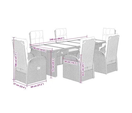 7-Daļīgs Dārza Mēbeļu Komplekts Ar Matračiem, Pe Rotangpalma Vidaxl