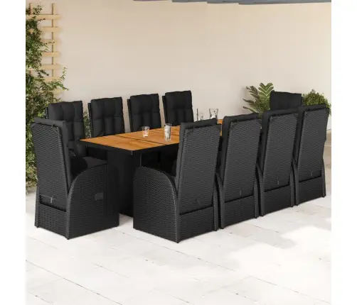11-Daļīgs Dārza Mēbeļu Komplekts, Matrači, Melna Pe Rotangpalma Vidaxl