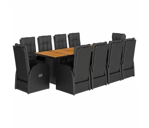 11-Daļīgs Dārza Mēbeļu Komplekts, Matrači, Melna Pe Rotangpalma Vidaxl