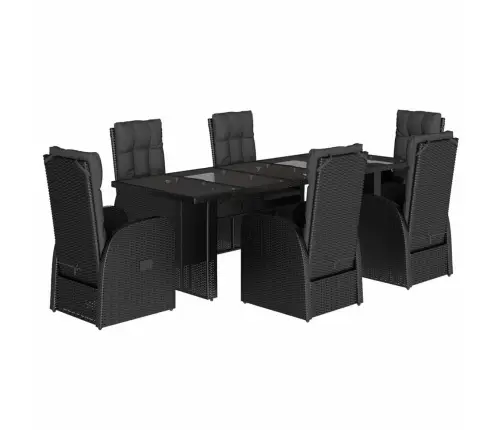 7-Osaline Aiamööblikomplekt Patjadega, Must, Polürotang