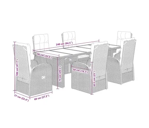 7-Osaline Aiamööblikomplekt Patjadega, Must, Polürotang