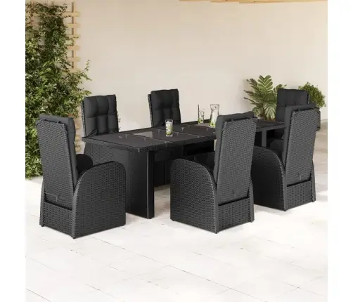 7-Osaline Aiamööblikomplekt Patjadega, Must, Polürotang