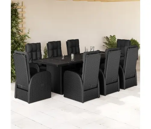 Sodo Komplektas Su Pagalvėlėmis, 9 Dalių, Juodas, Poliratanas