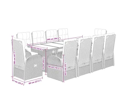 11-Daļīgs Dārza Mēbeļu Komplekts, Matrači, Melna Pe Rotangpalma Vidaxl