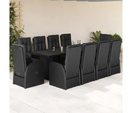 11-Daļīgs Dārza Mēbeļu Komplekts, Matrači, Melna Pe Rotangpalma Vidaxl
