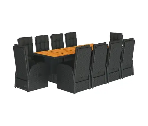 11-Daļīgs Dārza Mēbeļu Komplekts, Matrači, Melna Pe Rotangpalma Vidaxl