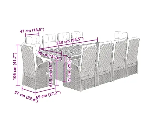 11-Daļīgs Dārza Mēbeļu Komplekts, Matrači, Melna Pe Rotangpalma Vidaxl