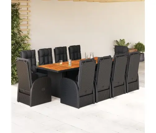 11-Daļīgs Dārza Mēbeļu Komplekts, Matrači, Melna Pe Rotangpalma Vidaxl