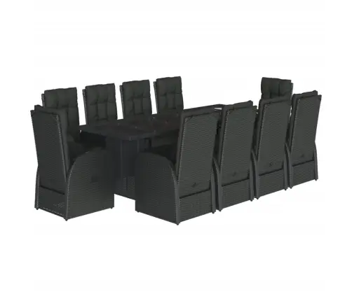 11-Daļīgs Dārza Mēbeļu Komplekts, Matrači, Melna Pe Rotangpalma Vidaxl