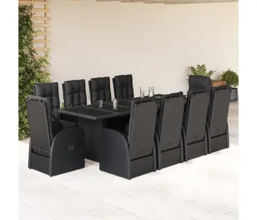 11-Daļīgs Dārza Mēbeļu Komplekts, Matrači, Melna Pe Rotangpalma Vidaxl