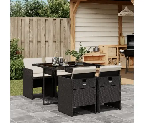 5-Daļīgs Dārza Mēbeļu Komplekts, Matrači, Melna Pe  Rotangpalma Vidaxl