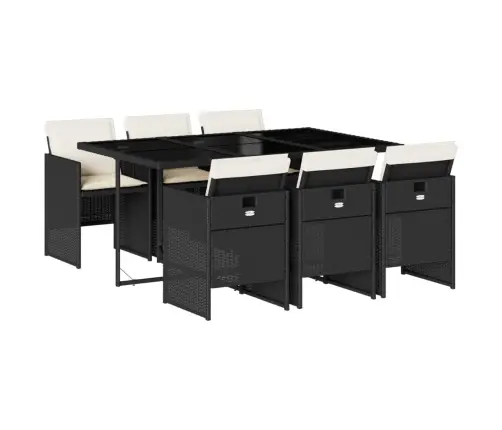 7-Osaline Aiamööblikomplekt Patjadega, Must, Polürotang