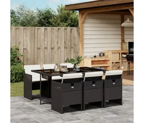 7-Osaline Aiamööblikomplekt Patjadega, Must, Polürotang