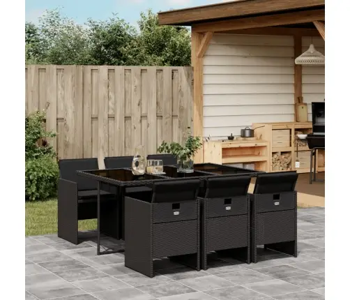 Sodo Komplektas Su Pagalvėlėmis, 7 Dalių, Juodas, Poliratanas