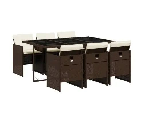 7-Daļīgs Dārza Mēbeļu Komplekts, Matrači, Brūna Pe Rotangpalma Vidaxl