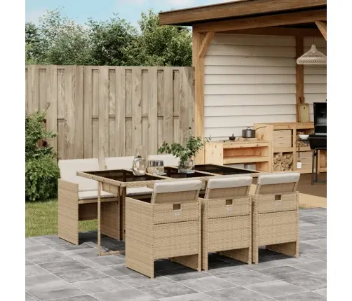 Sodo Komplektas Su Pagalvėlėmis, 7 Dalių, Smėlio, Poliratanas