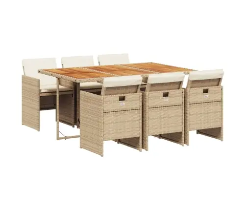 7-Daļīgs Dārza Mēbeļu Komplekts, Matrači, Bēša Pe Rotangpalma Vidaxl 7-Daļīgs Dārza Mēbeļu Komplekts, Matrači, Bēša Pe Rotangpalma Vidaxl