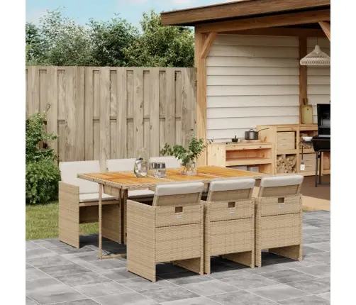 7-Daļīgs Dārza Mēbeļu Komplekts, Matrači, Bēša Pe Rotangpalma Vidaxl 7-Daļīgs Dārza Mēbeļu Komplekts, Matrači, Bēša Pe Rotangpalma Vidaxl