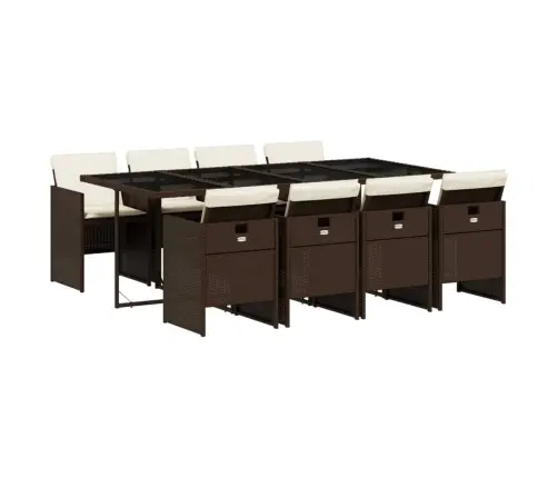 9-Daļīgs Dārza Mēbeļu Komplekts, Matrači, Brūna Pe Rotangpalma Vidaxl