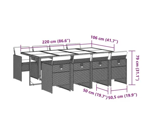 9-Daļīgs Dārza Mēbeļu Komplekts, Matrači, Brūna Pe Rotangpalma Vidaxl