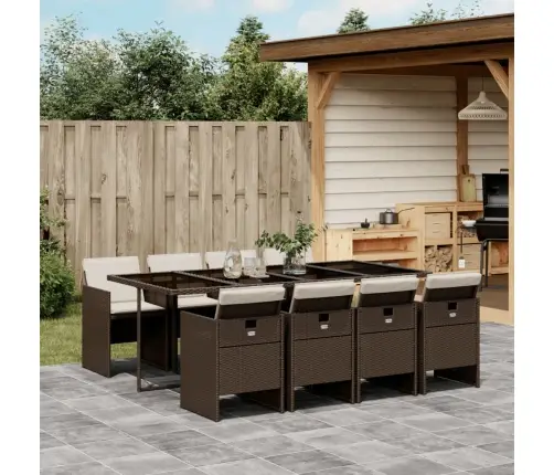 9-Daļīgs Dārza Mēbeļu Komplekts, Matrači, Brūna Pe Rotangpalma Vidaxl