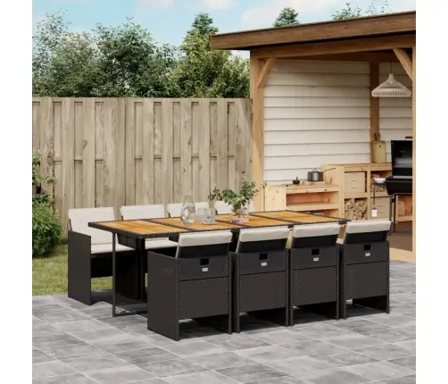 9-Osaline Aiamööbli Komplekt Patjadega, Must, Polürotang