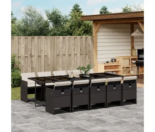 11-Daļīgs Dārza Mēbeļu Komplekts, Matrači, Melna Pe Rotangpalma Vidaxl