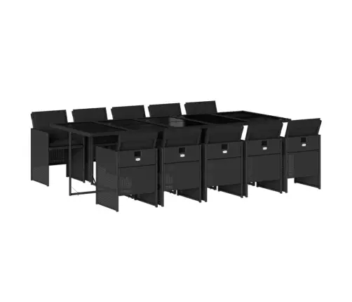 11-Osaline Aiamööbli Komplekt Patjadega, Must, Polürotang