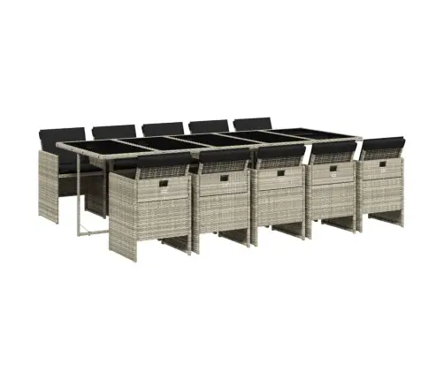 11-Osaline Aia Söögimööbli Komplekt Patjadega, Hall, Polürotang