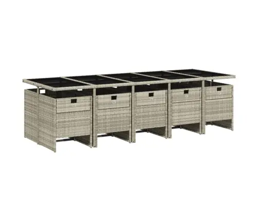 11-Osaline Aia Söögimööbli Komplekt Patjadega, Hall, Polürotang